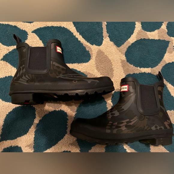 Hunter Women’s Short Dark Blue Flower Pattern Hunter Rain Boots size 9 - Picture 3 of 8